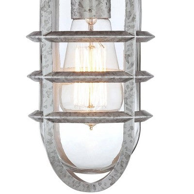  John Timberland Marlowe Industrial Outdoor Wall Light Fixture Galvanized Cage 13 1/4" Clear Glass For Post Exterior Barn Deck House Porch Yard Patio