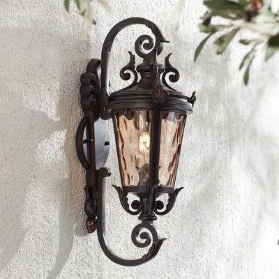  John Timberland Casa Marseille Vintage Rustic Outdoor Wall Light Fixture Veranda Bronze 19" Champagne Hammered Glass For Post Exterior Barn Deck House