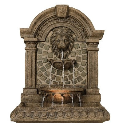  Royal Lions Head 51" High Large Italian Outdoor Decor Faux Stone Floor Fountain With Light Waterfall Outside Garden Patio Yard