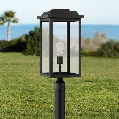  John Timberland Eastcrest Modern Outdoor Post Light Textured Black 22 1/2" Clear Glass Panels For Exterior Barn Deck House Porch Yard Patio Outside