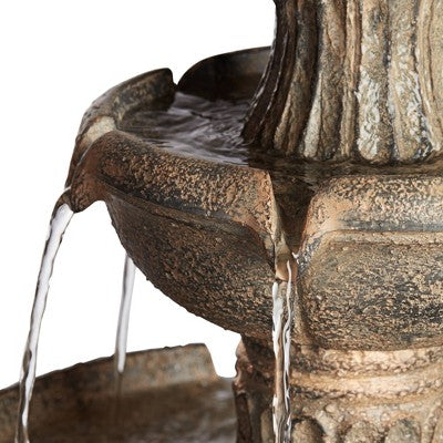  John Timberland Farron Rustic 3 Tier Basin Outdoor Floor Water Fountain With LED Light 46" For Yard Garden Patio Home Deck Porch Exterior Balcony Roof