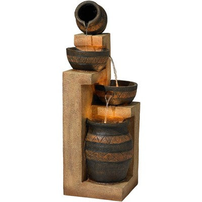  John Timberland Stoneware Bowl And Jar Rustic Cascading Outdoor Floor Water Fountain With LED Light 46" For Yard Garden Patio Home Deck Porch Exterior