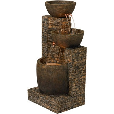  John Timberland Outdoor Floor Water Fountain Three Bowl Floor Cascade 35" For Yard Garden Lawn