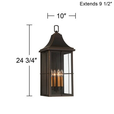  John Timberland Sunderland Rustic Mission Outdoor Wall Light Fixture Black Gold 24 3/4" Clear Glass For Post Exterior Barn Deck House Porch Yard Patio