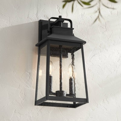  John Timberland Jubliee 17 1/4" High Modern Outdoor Wall Light Fixture Mount Porch House Exterior 2-Light Weatherproof Black Metal Clear Glass Shade