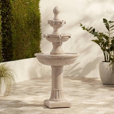  John Timberland Stafford Rustic 3 Tier Cascading Bubbler Outdoor Floor Water Fountain 48" For Yard Garden Patio Home Deck Porch House Exterior Balcony
