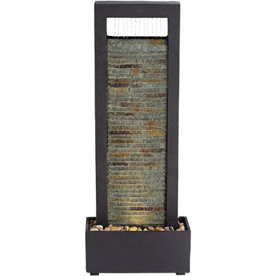  Stave 48" High Large Modern Indoor Outdoor Decor Cream Slate Stone Floor Fountain With Light LED Waterfall Outside Garden Patio Yard