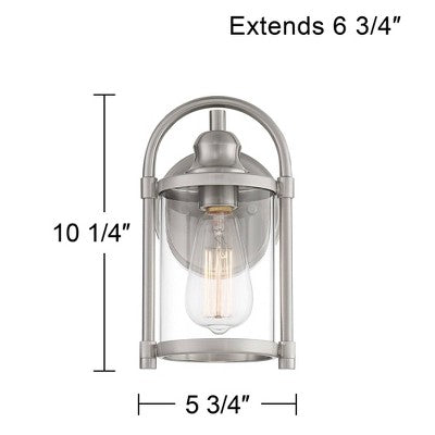  John Timberland Rustic Farmhouse Outdoor Wall Light Fixtures Set Of 2 Brushed Nickel 10 1/4" Clear Glass For Exterior Barn Deck House Porch Yard Patio