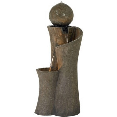  John Timberland Modern Sphere Curve Zen Outdoor Floor Water Fountain 39 1/2" With LED Light For Exterior Garden Yard Lawn
