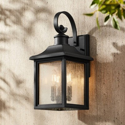  John Timberland Moray Bay Mission Outdoor Wall Light Fixture Black 17 3/4" Clear Seedy Glass For Post Exterior Barn Deck House Porch Yard Posts Patio