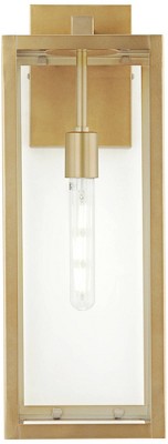  John Timberland Titan Modern Outdoor Wall Light Fixtures Set Of 2 Soft Gold Rectangular Frame 20 1/4" Clear Glass For Post Exterior Barn
