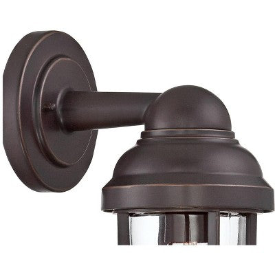  John Timberland Marlowe Industrial Outdoor Wall Light Fixtures Set Of 2 Bronze Metal Cage 13 1/4" Clear Glass For Post Exterior Barn Deck House Porch
