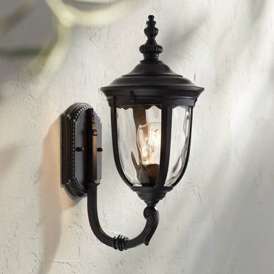  John Timberland Bellagio Vintage Rustic Outdoor Wall Light Fixture Texturized Black Upbridge 16 1/2" Clear Hammered Glass For Post Exterior Barn Deck