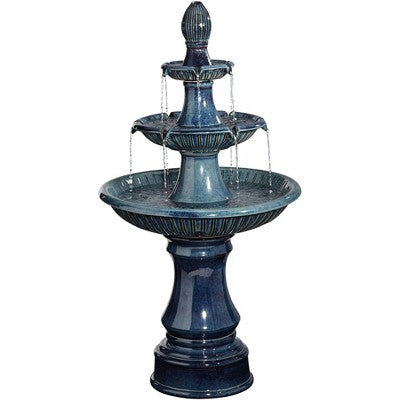  Formentera 46" High Large Italian Indoor Outdoor Decor Teal Blue Ceramic Floor Fountain With Light LED 3-Tier Outside Garden Patio