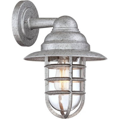  John Timberland Marlowe Industrial Outdoor Wall Light Fixture Galvanized Hooded Cage 13" Clear Glass For Post Exterior Barn Deck House Porch Yard Home
