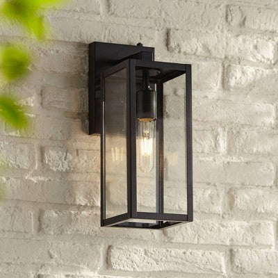  John Timberland Titan Modern Outdoor Wall Light Fixtures Set Of 2 Mystic Black Dusk To Dawn 14" Clear Glass For Post Exterior Barn Deck