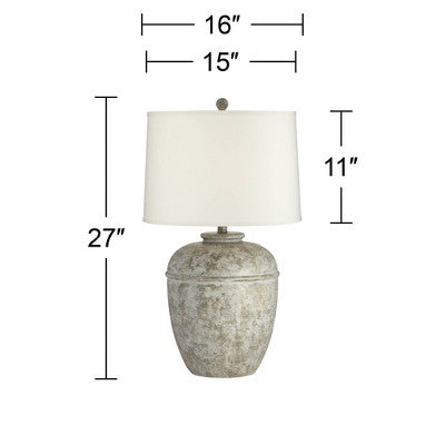  John Timberland Otero Rustic Table Lamp Southwest 27" Tall Faux Mottled Stone Cream Linen Drum Shade For Bedroom Living Room Bedside Nightstand Kids