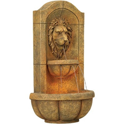 Royal Lion Head 29 1/2" High Large Italian Indoor Outdoor Decor Faux Stone Wall Fountain With Light LED Outside Garden Patio