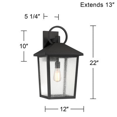  John Timberland Westmont 22" High Modern Outdoor Wall Light Fixture Mount Porch House Exterior Weatherproof Sand Black Aluminum Seeded Glass Shade
