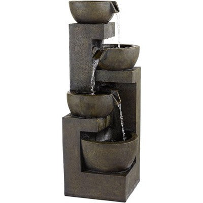 John Timberland Outdoor Floor Water Fountain With Light LED 41 1/2" High Cascading Bowls For Yard Garden Patio Deck Home