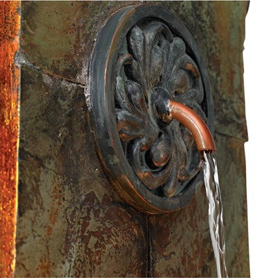  Ibizi 33" High Large Rustic Traditional Indoor Outdoor Decor Faux Stone Wall Fountain With Light LED Iron Scroll Outside Garden