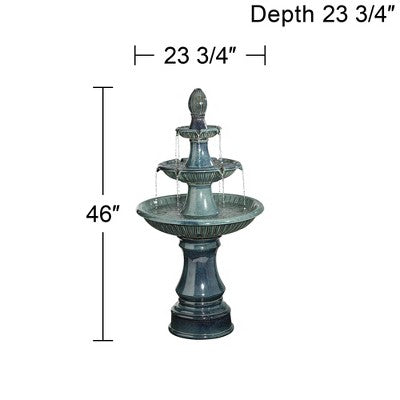  Formentera 46" High Large Italian Indoor Outdoor Decor Teal Blue Ceramic Floor Fountain With Light LED 3-Tier Outside Garden Patio