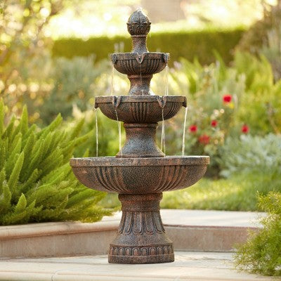 John Timberland Ravenna Rustic 3 Tier Weathered Stone Cascading Outdoor Floor Water Fountain 43" For Yard Garden Patio Home Deck Porch House Exterior