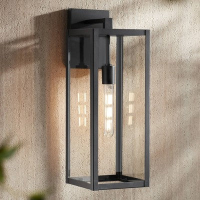  John Timberland Titan Modern Outdoor Wall Light Fixtures Set Of 2 Mystic Black Rectangular Frame 20" Clear Glass For Post Exterior Barn