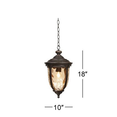  John Timberland Bellagio Rustic Outdoor Hanging Light Bronze 18" Champagne Hammered Glass Damp Rated For Post Exterior Barn Deck House Porch Patio