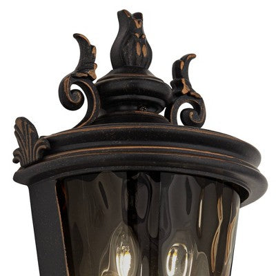  John Timberland Casa Marseille Rustic Outdoor Wall Light Fixture Veranda Bronze Scroll 17" Champagne Hammered Glass For Post Exterior Barn Deck House