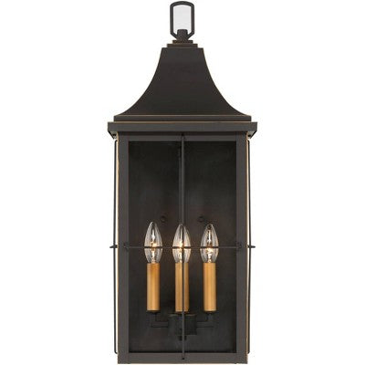  John Timberland Sunderland Rustic Mission Outdoor Wall Light Fixture Black Gold 24 3/4" Clear Glass For Post Exterior Barn Deck House Porch Yard Patio