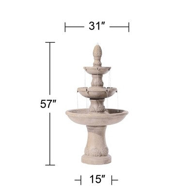  Domanico 57" High Large Italian Indoor Outdoor Decor Sand Stone Floor Fountain Waterfall 3-Tier Outside Garden Patio Yard Backyard