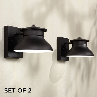  John Timberland Farmhouse Industrial Rustic Outdoor Barn Light Fixtures Set Of 2 Black LED Dark Sky 5" For Exterior Deck House Porch Yard Patio Garage