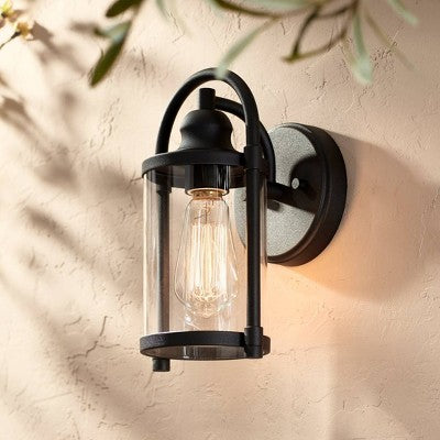  John Timberland Rustic Farmhouse Outdoor Wall Light Fixtures Set Of 2 Black 10 1/4" Clear Glass For Exterior Barn Deck House Porch Yard Patio Outside