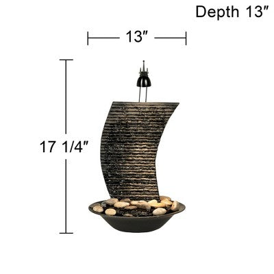  John Timberland Water Ripple Japanese Zen Waterfall Ripple Indoor Tabletop Fountain With Light 17 1/4" For Table Office Desk Home Bedroom Living Room