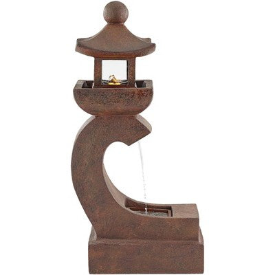  Pagoda 31" High Large Zen Japanese Indoor Outdoor Decor Rust Stone Floor Fountain With Light LED Waterfall Outside Garden Patio Yard