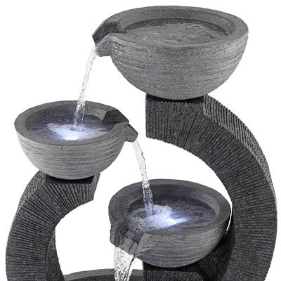  John Timberland Three Cup Modern Japanese Cascading Outdoor Floor Water Fountain With LED Light 31 1/2" For Yard Garden Patio Home Deck Porch Exterior