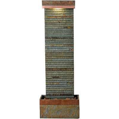  Stave 48" High Large Rustic Indoor Outdoor Decor Copper And Slate Stone Floor Fountain With Light LED Waterfall Outside Garden Patio