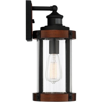  John Timberland Stan Industrial Outdoor Wall Light Fixture Dark Faux Wood Black Motion Sensor 15 1/2" Clear Glass For Post Exterior Barn Deck House