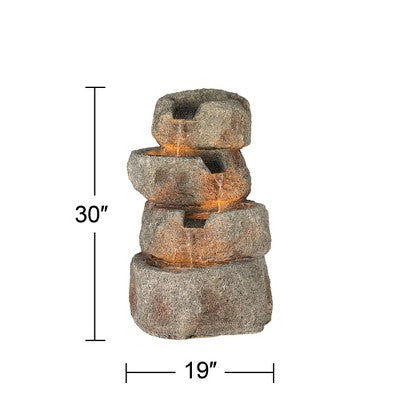  Glacial Rock Zen 30" High Large Rustic Indoor Outdoor Decor Faux Stone Floor Fountain With Light LED Waterfall Outside Garden Patio