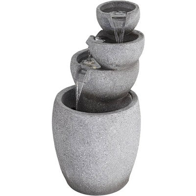  Four Bowls 32" High Large Zen Modern Indoor Outdoor Decor Gray Faux Stone Floor Fountain With Light LED Cascading Outside Garden