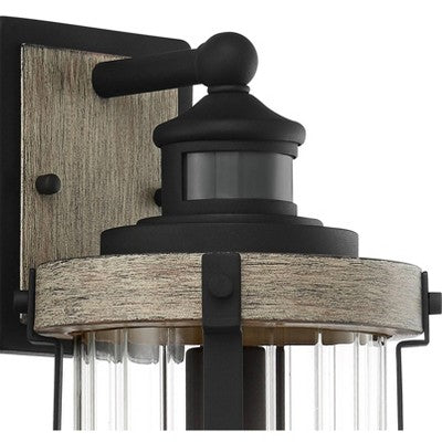  John Timberland Stan Rustic Farmhouse Outdoor Wall Light Fixture Gray Faux Wood Black Motion Sensor 15 1/2" Clear Ribbed Glass For Post Exterior Barn