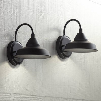  John Timberland Westley Rustic Farmhouse Outdoor Wall Light Fixtures Set Of 2 Black LED Dark Sky Gooseneck Arm 8 1/2" For Post Exterior