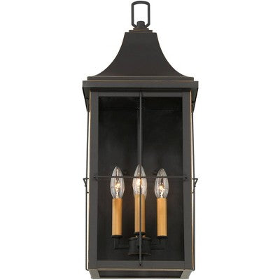  John Timberland Sunderland Rustic Mission Outdoor Wall Light Fixture Black Gold 24 3/4" Clear Glass For Post Exterior Barn Deck House Porch Yard Patio