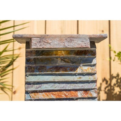  Stave 19" High Small Rustic Zen Indoor Outdoor Decor Slate Stone Tabletop Fountain With Light LED Waterfall Outside Garden Patio