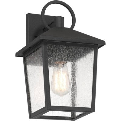  John Timberland Westmont 13 3/4" High Modern Outdoor Wall Light Fixture Mount Porch House Set Of 2 Weatherproof Sand Black Aluminum Seeded Glass Shade
