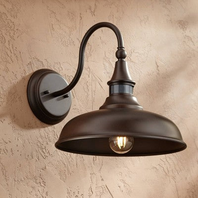  John Timberland Gough Rustic Farmhouse Outdoor Barn Light Fixture Bronze Dusk To Dawn Motion Sensor Dark Sky 12 1/2" For Post Exterior Deck House Yard