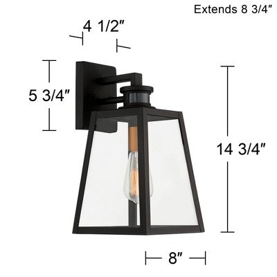 John Timberland Arrington Modern Outdoor Wall Light Fixtures Set Of 2 Black Motion Sensor 14 3/4" Clear Glass For Post Exterior Barn Deck House Porch