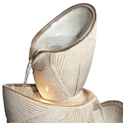  John Timberland Three Urn With Leaves Rustic Cascading Outdoor Floor Water Fountain With LED Light 30" For Yard Garden Patio Home Deck Porch Exterior