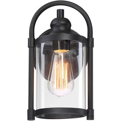  John Timberland Rustic Farmhouse Outdoor Wall Light Fixtures Set Of 2 Black 10 1/4" Clear Glass For Exterior Barn Deck House Porch Yard Patio Outside